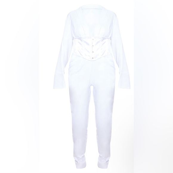 White Corset Waist Tailored Jumpsuit - Picture 4 of 5